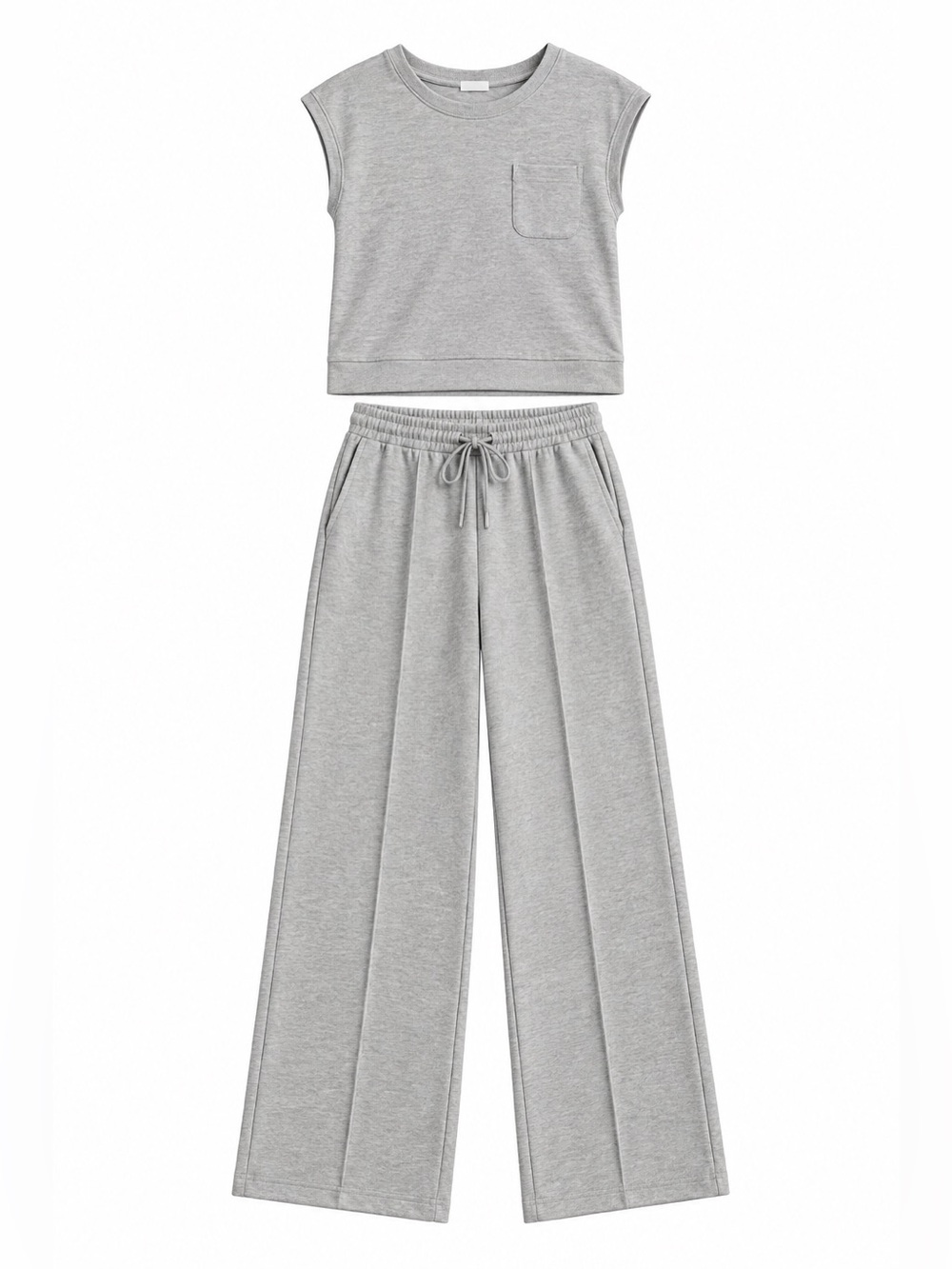 Soft Gray Two-Piece Loungewear Set - Tank Top and Wide-Leg Lounge Pants